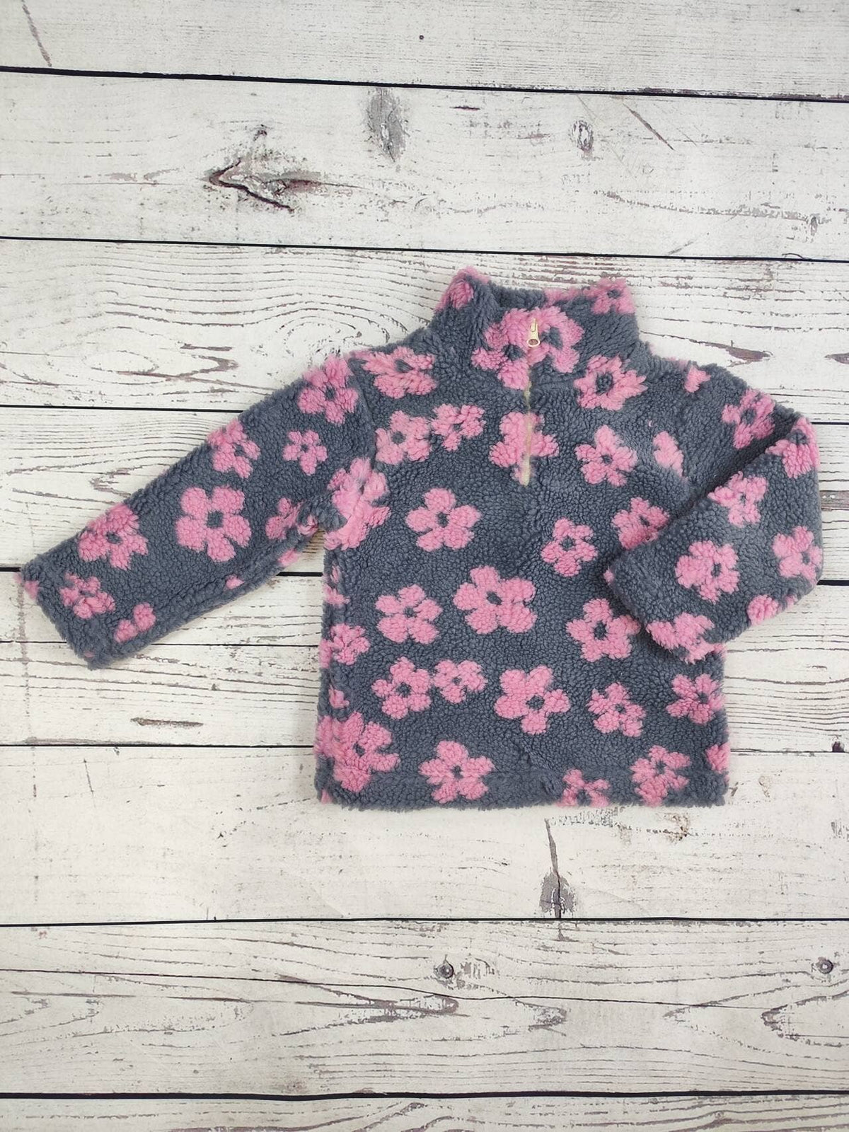 Girls Flower Zip Pullover