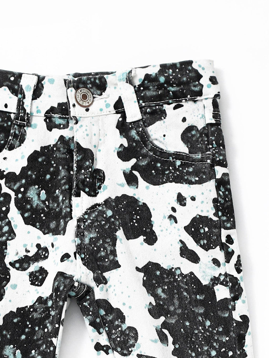 Turquoise Cow Print Girls Double Layer Jeans