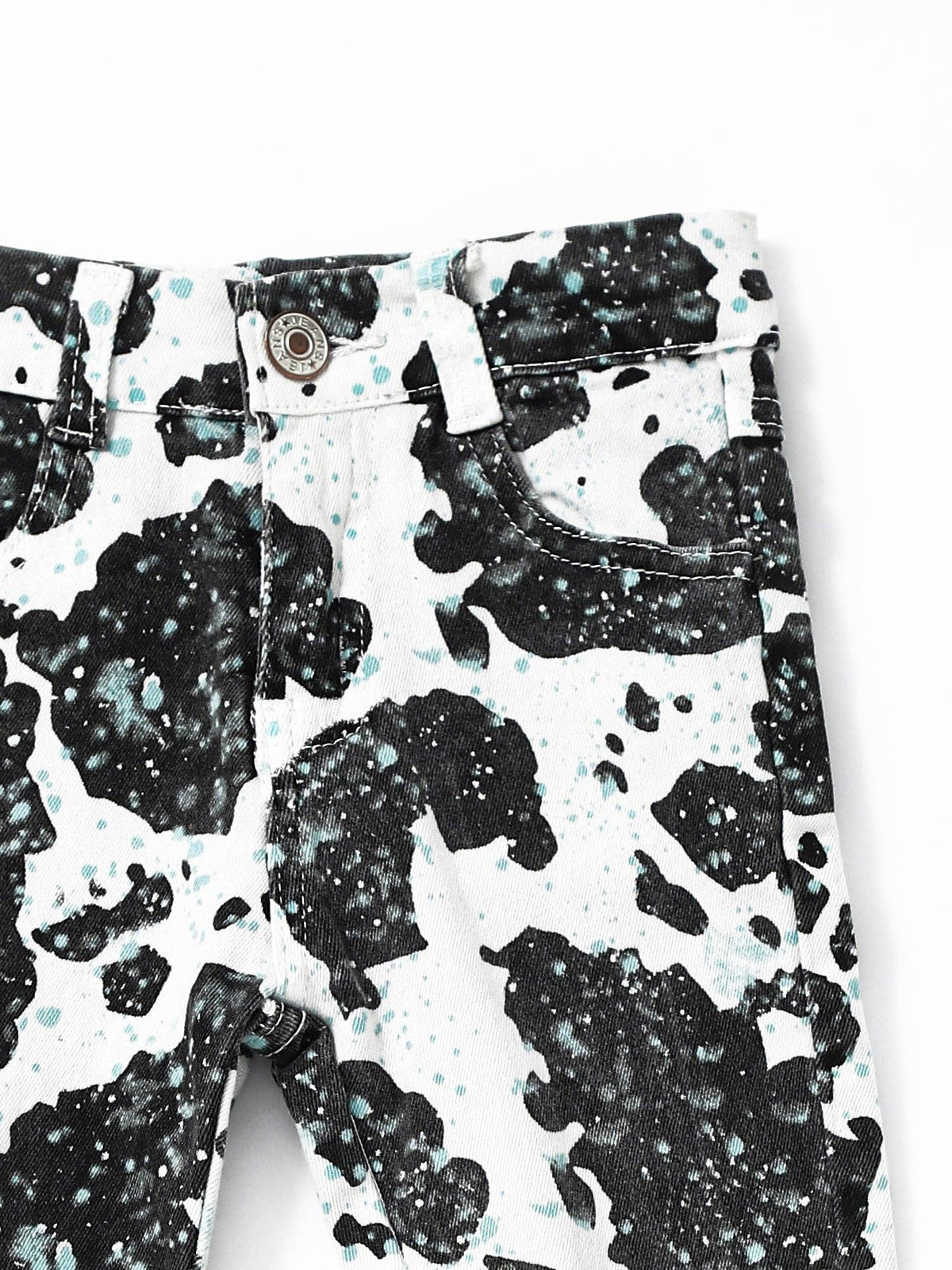Turquoise Cow Print Girls Double Layer Jeans