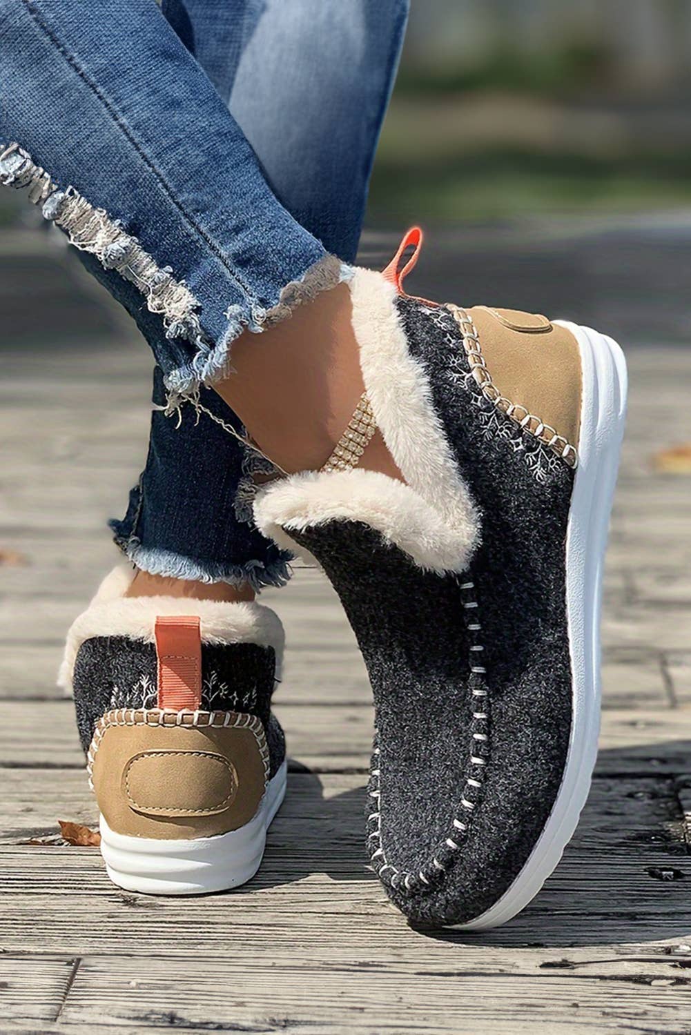 Suede Stitching Patchwork Plush Lined Anklet Boots