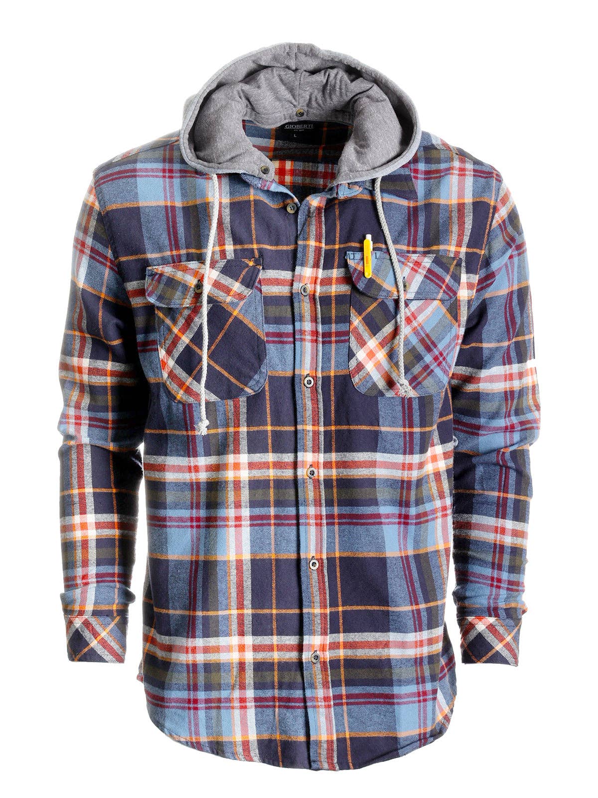 Men's Casual Button Up Flannel Shirt with Removable Hoodie