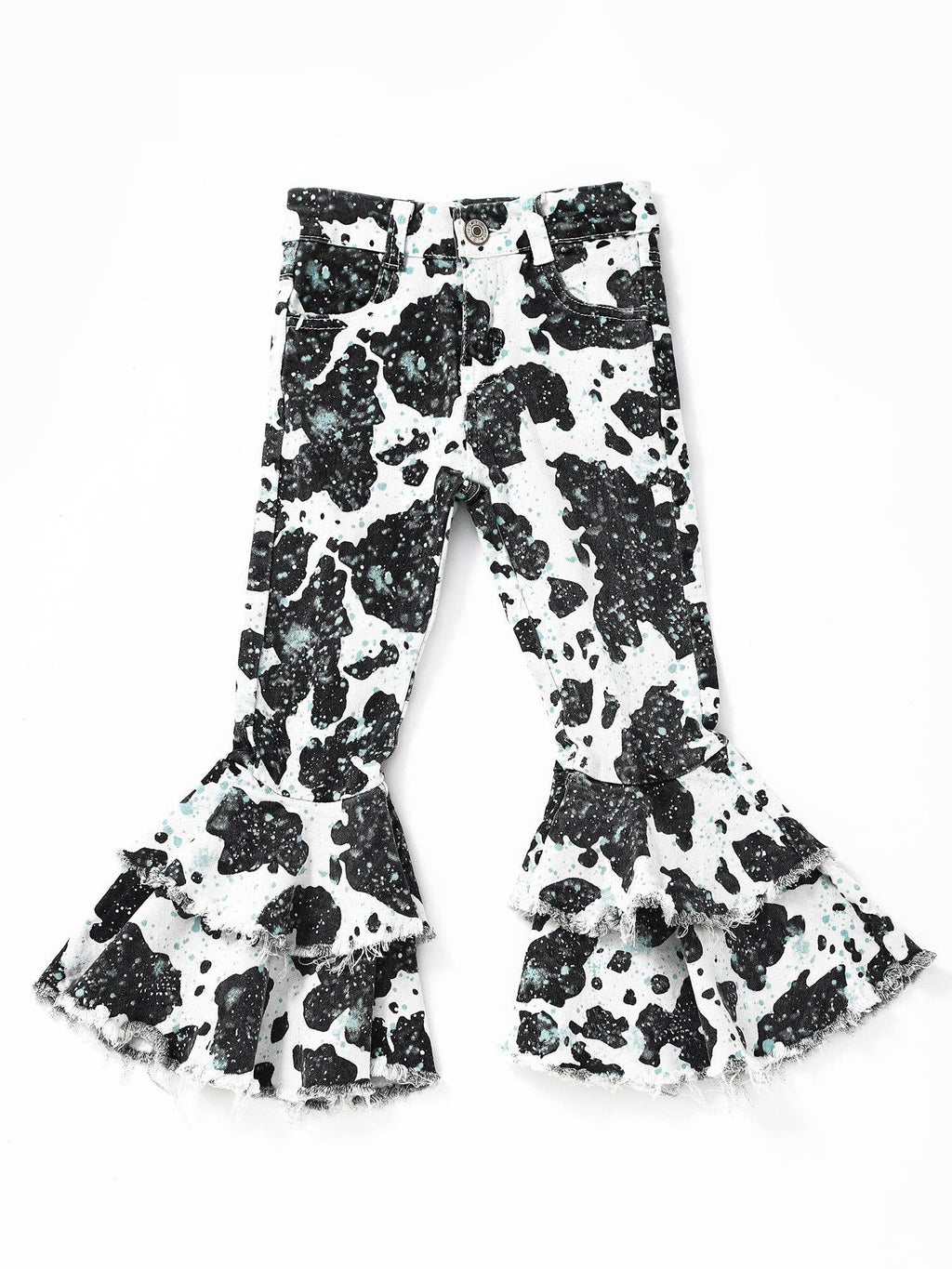 Turquoise Cow Print Girls Double Layer Jeans