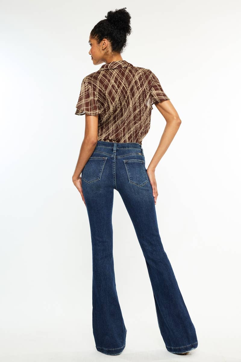OPEN PACK MID RISE BUTTON UP DISTRESS FLARE JEANS Kan Can USA