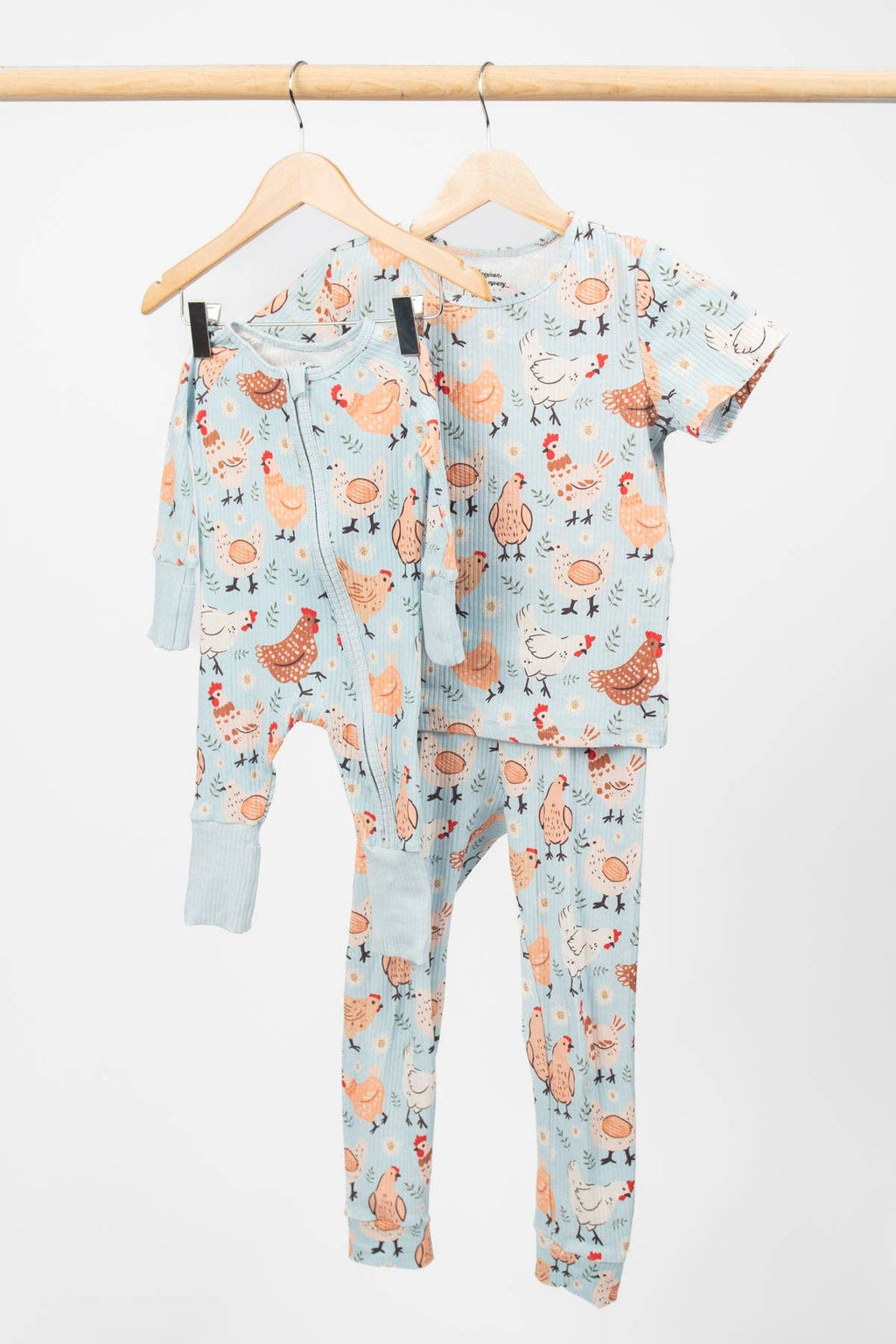 Blue Chickens & Blooms Toddler/Youth Ribbed Cotton Pajama Set