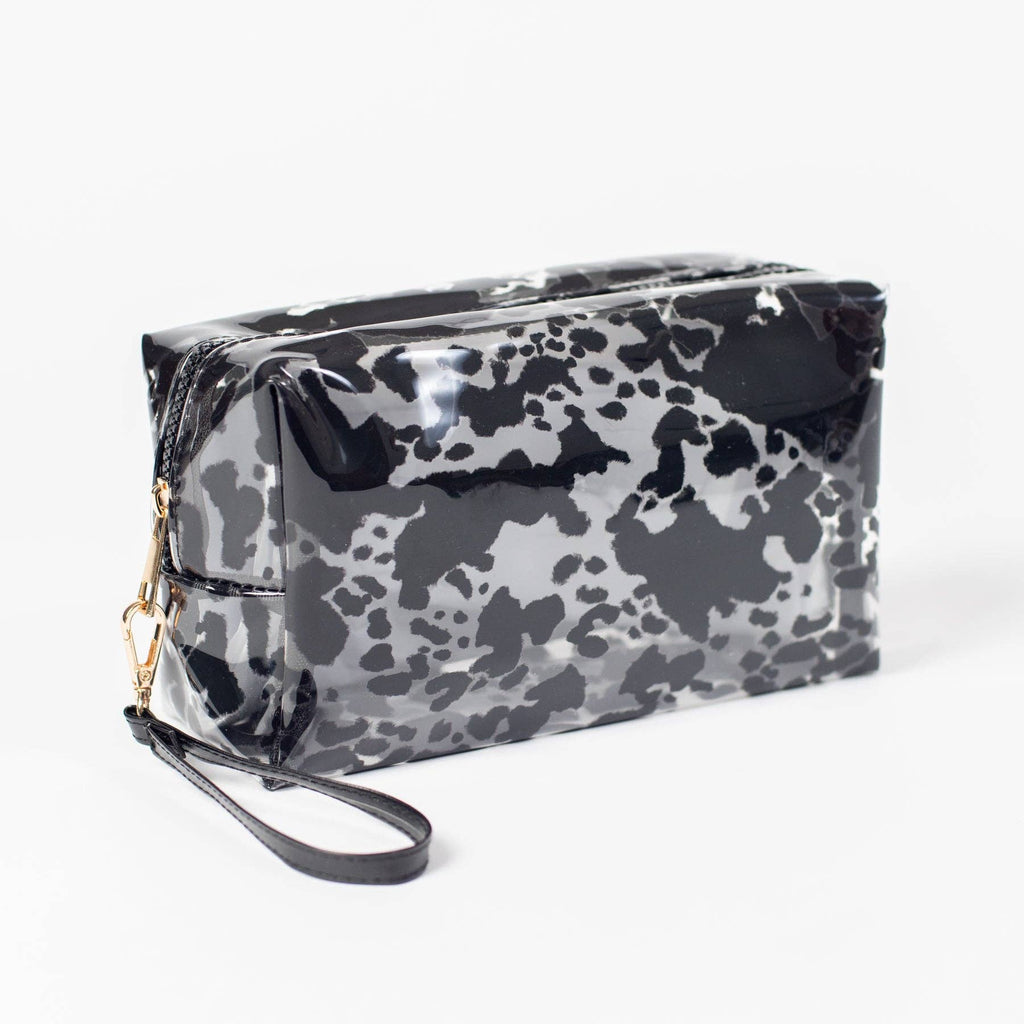 Western Cow Print Clear Cosmetic Bag - Small