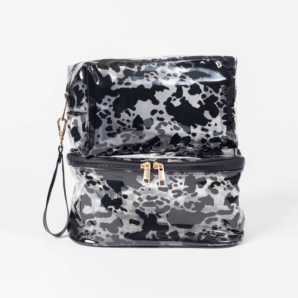 Western Cow Print Clear Cosmetic Bag - Small