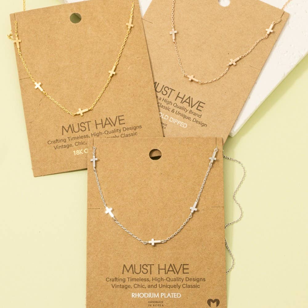 Gold Dipped Dainty Cross Station Necklace