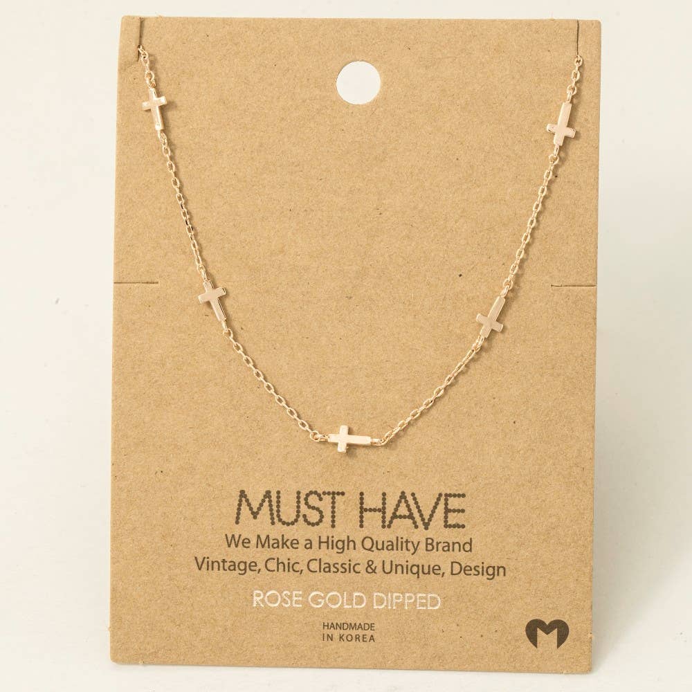 Gold Dipped Dainty Cross Station Necklace