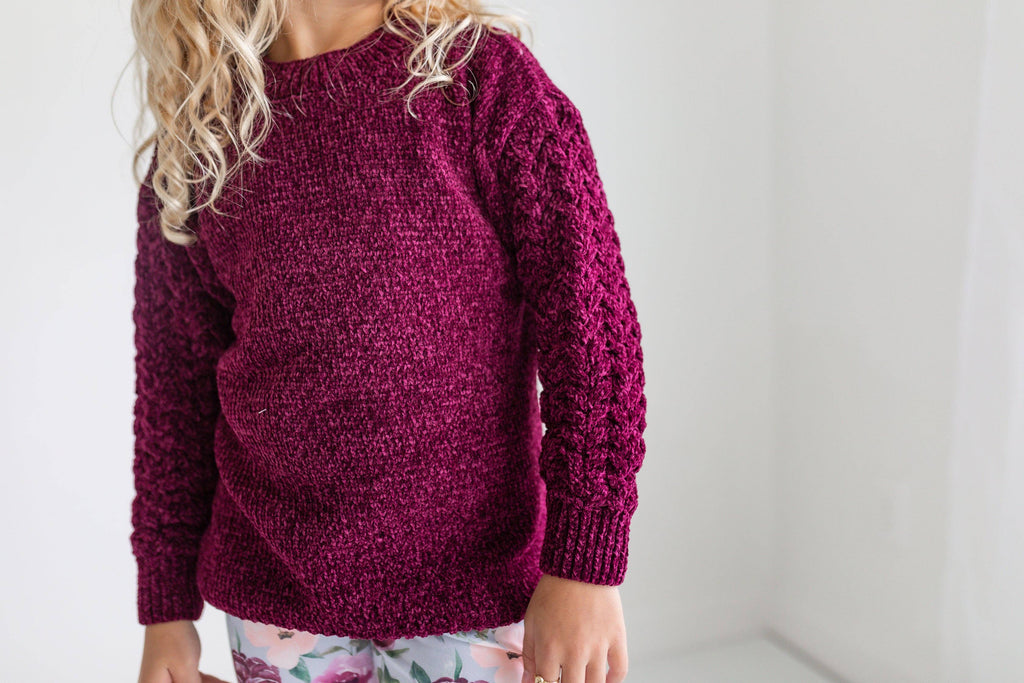 Kids Long Sleeve Plum Sweater & Sage Floral Bell Bottom Set