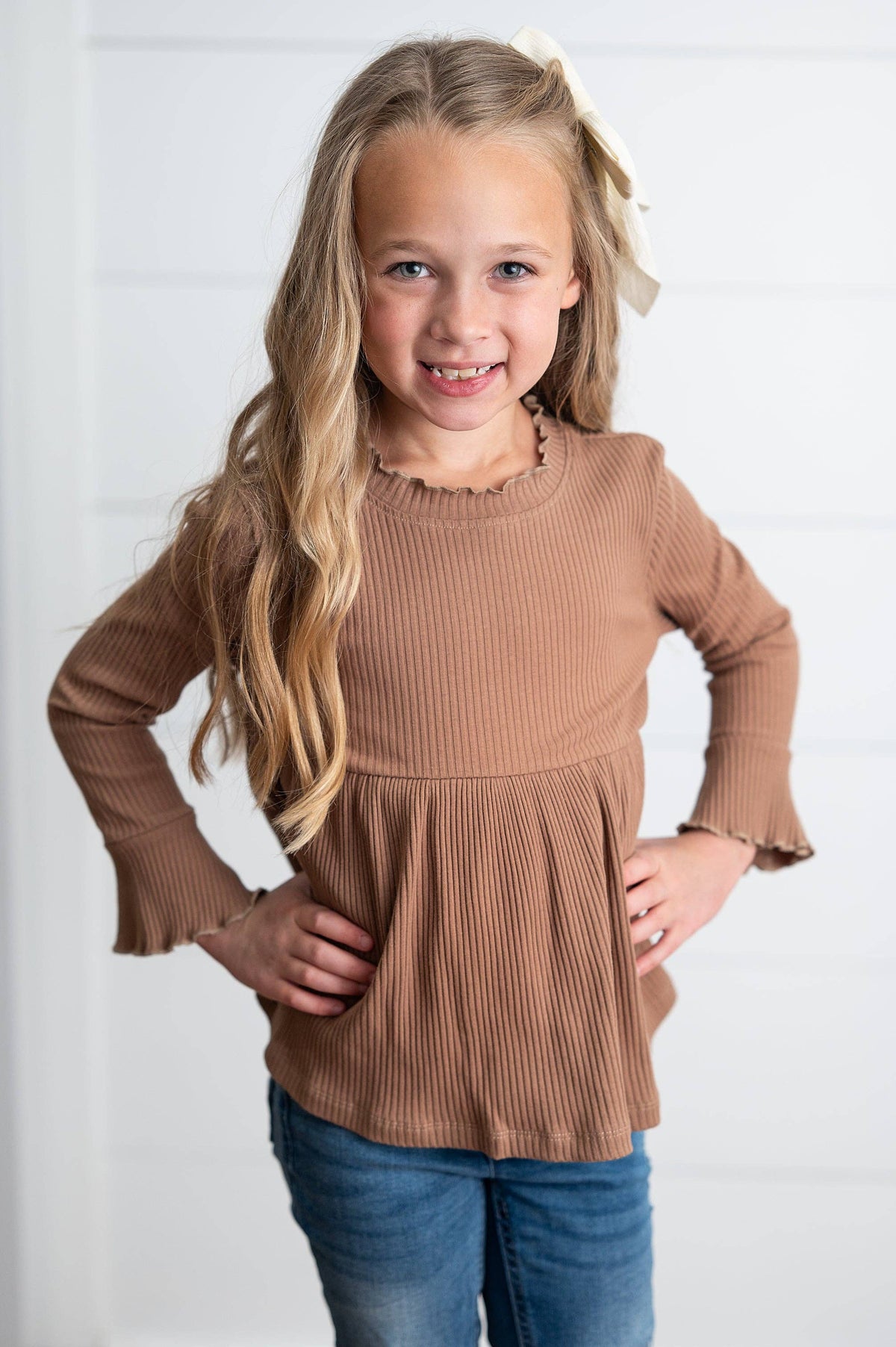 Kids Toffee Long Sleeve Lettuce Trim Ribbed Fall WinterShirt