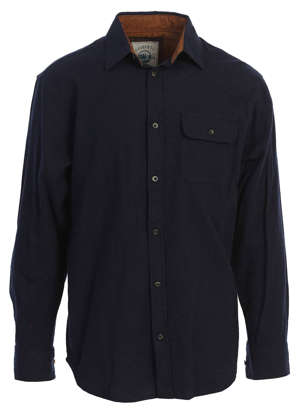 Men's Solid Long Sleeves Flannel Button Up Shirt with Corduroy Contrast