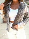 Abstract Color Block Patchwork Drawstring Hooded Shacket