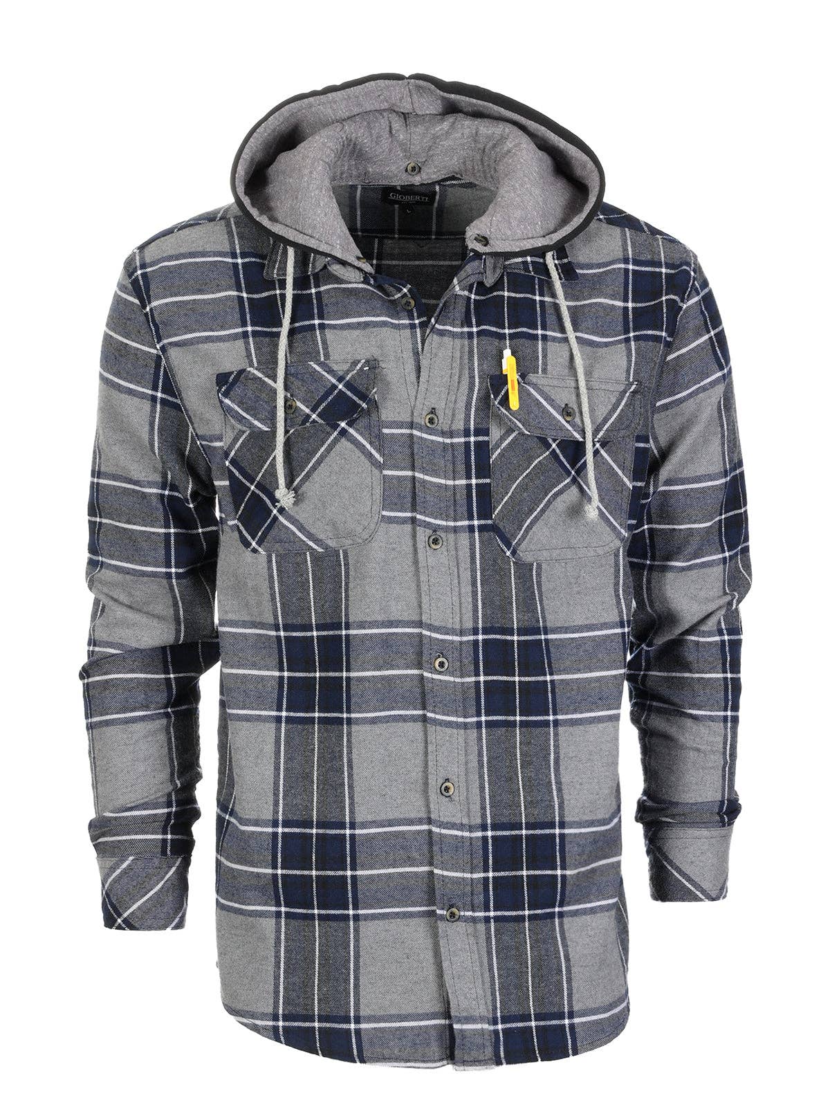 Men's Casual Button Up Flannel Shirt with Removable Hoodie