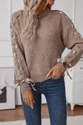 Lace Up Bowknot Round Neck Knitting Sweater