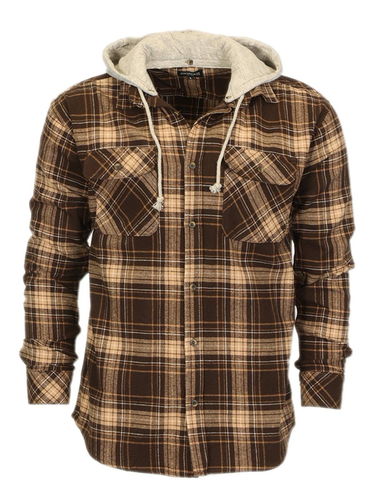 Men's Casual Button Up Flannel Shirt with Removable Hoodie
