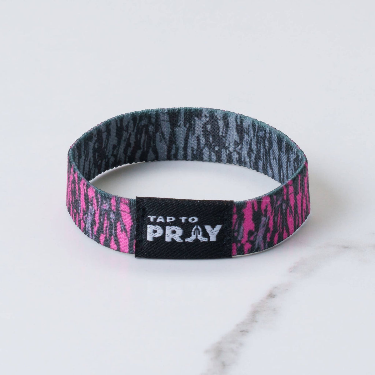 Tap To Pray™ Wristbands - Tree Bark Camo Pink & Grey