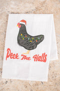 Christmas Chicken 'Peck the Halls' Flour Sack Kitchen Towel