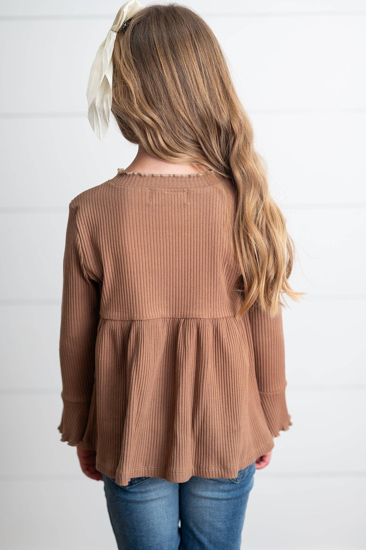 Kids Toffee Long Sleeve Lettuce Trim Ribbed Fall WinterShirt