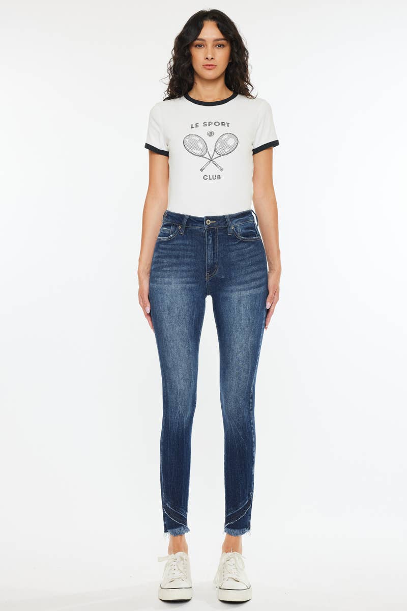 High Rise Ankle Skinny Jeans Dark Wash Kan Can USA